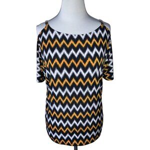 Michael Kors keyhole statement sleeve gold strap chevron pattern tunic small